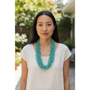 Teal White Beaded Multi-Strand Necklace
